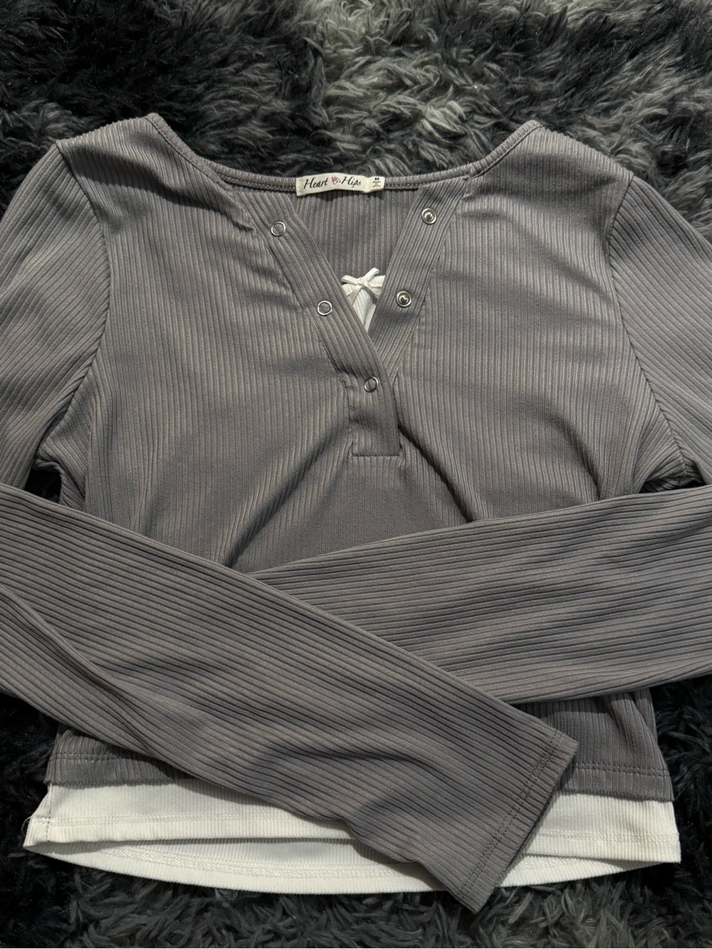 Heart & Hips Gray Ribbed Long Sleeve Henley Top